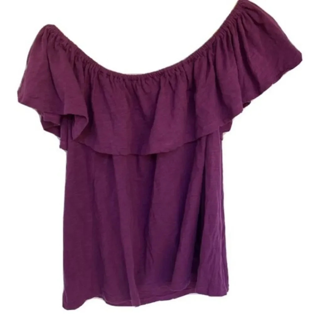 REBECCA MINKOFF Blouse Cotton Purple One Shoulder